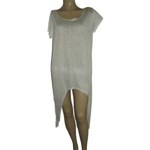 Maxi Dress Try This Sz Large White Melange Long Rayon Hi-Lo beach coverup scoop